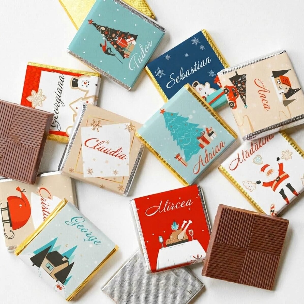 Set di 10 mini cioccolatini personalizzati con nome - Sweet Christmas