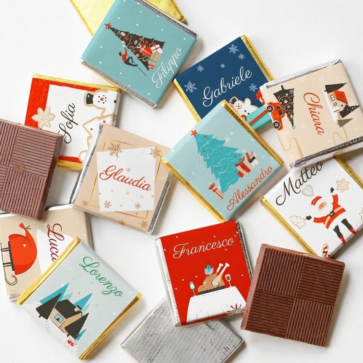 Set di 10 mini cioccolatini personalizzati con nome - Sweet Christmas