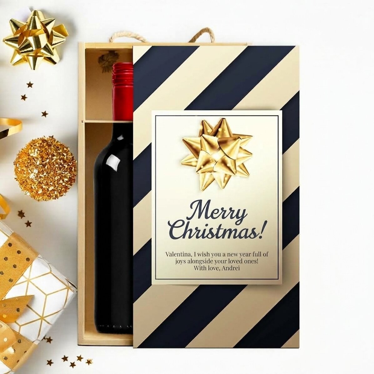 Confezione per 2 bottiglie di vino personalizzata con messaggio - Regalo di lusso per le feste