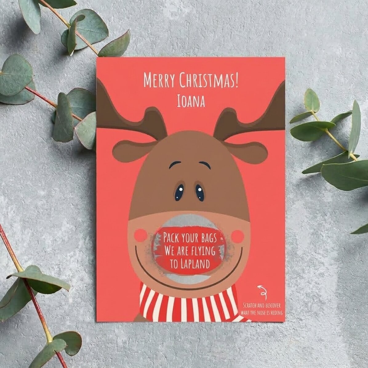 Carta gratta e vinci personalizzata di Natale - Modello Ren
