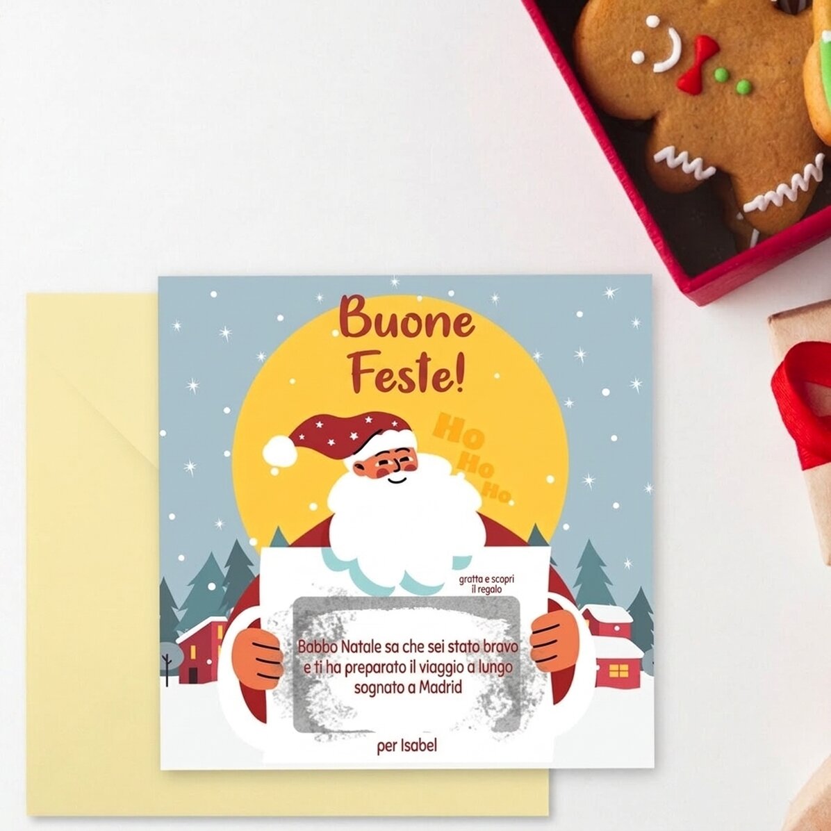 Cartolina gratta e vinci personalizzata con messaggio - Notizie da Babbo Natale