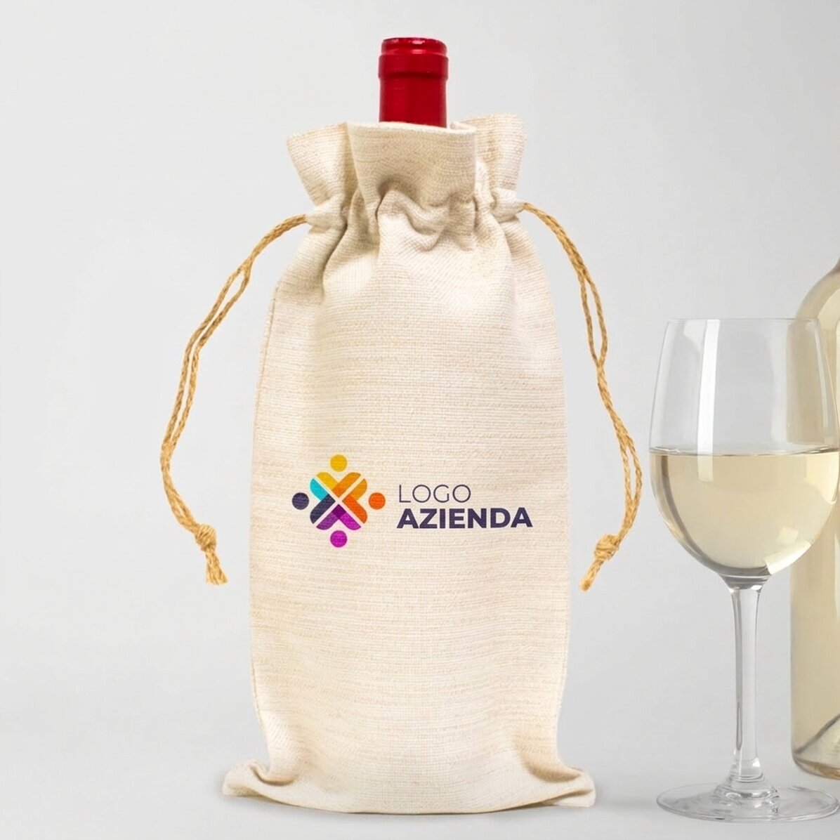 Sacchetto personalizzato per bottiglia di vino con logo