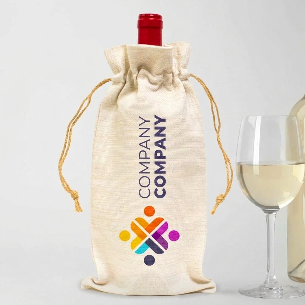 Sacchetto personalizzato per bottiglia di vino con logo in orizzontale