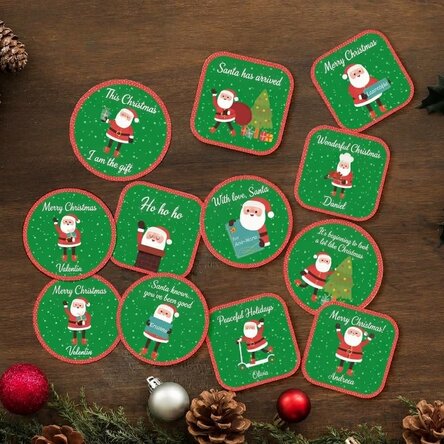 Set di 12 adesivi (etichette autoadesive) personalizzati - Babbo Natale