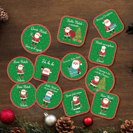 Set di 12 adesivi (etichette autoadesive) personalizzati - Babbo Natale
