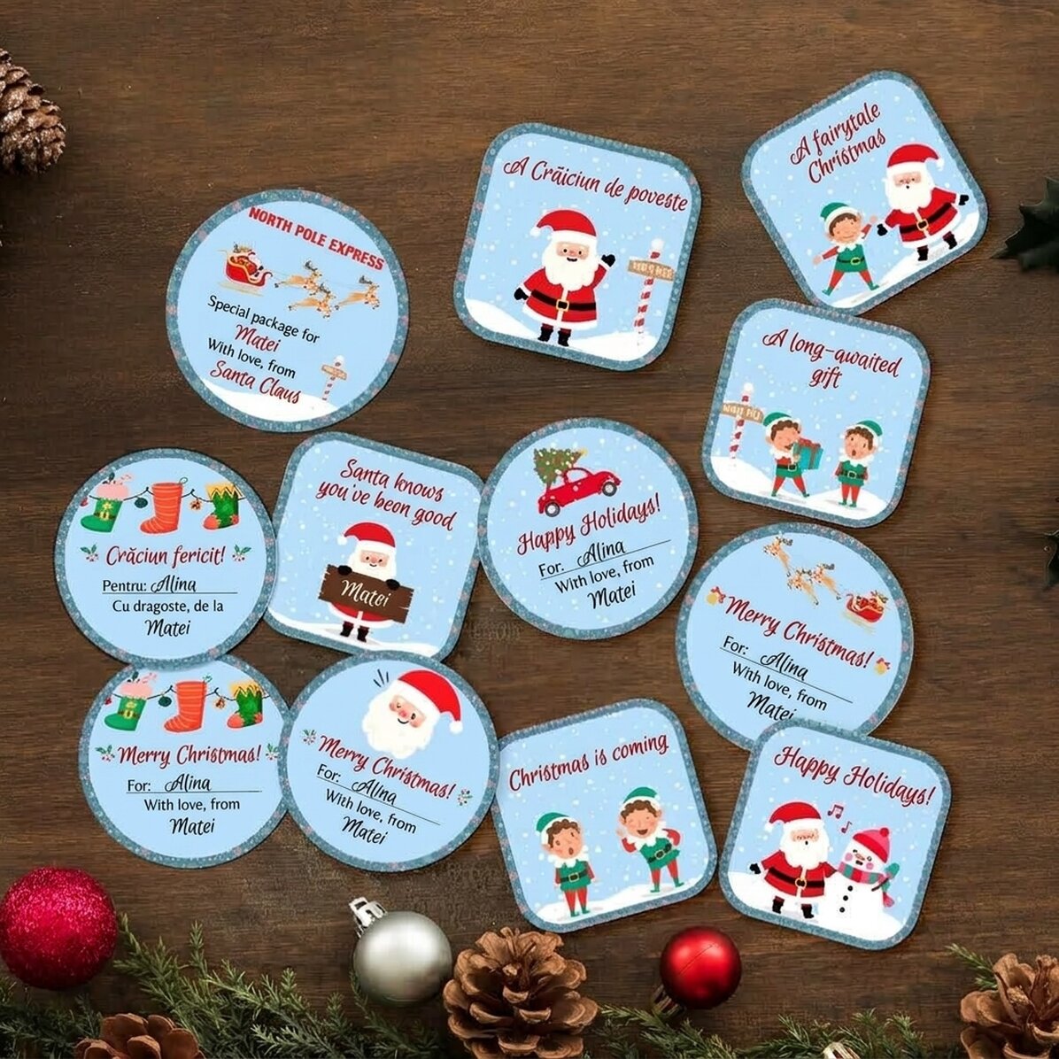 Set di 12 adesivi (etichette autoadesive) personalizzati - Lo spirito delle feste