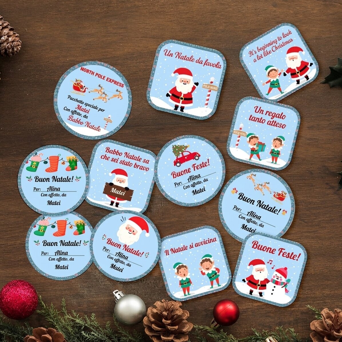 Set di 12 adesivi (etichette autoadesive) personalizzati - Lo spirito delle feste