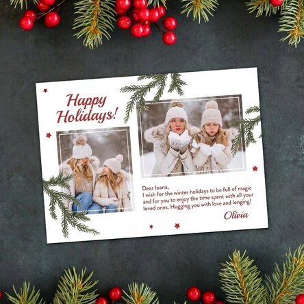 Biglietto di auguri magnetico personalizzato con 2 foto e messaggio natalizio