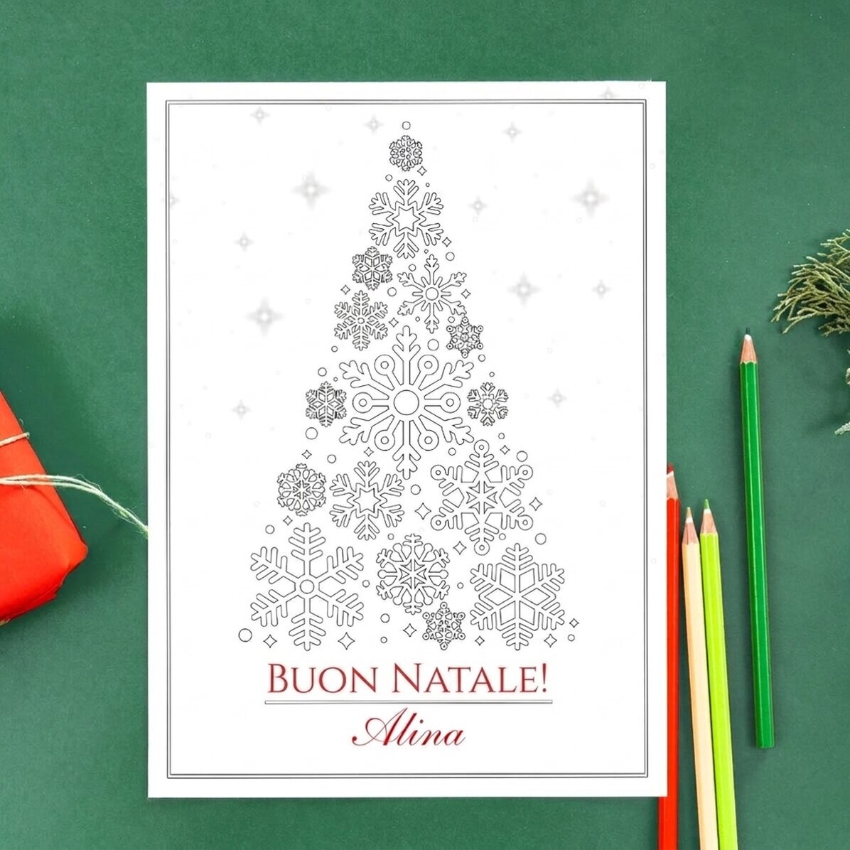 Biglietto di auguri personalizzato da colorare con messaggio - Albero di Natale