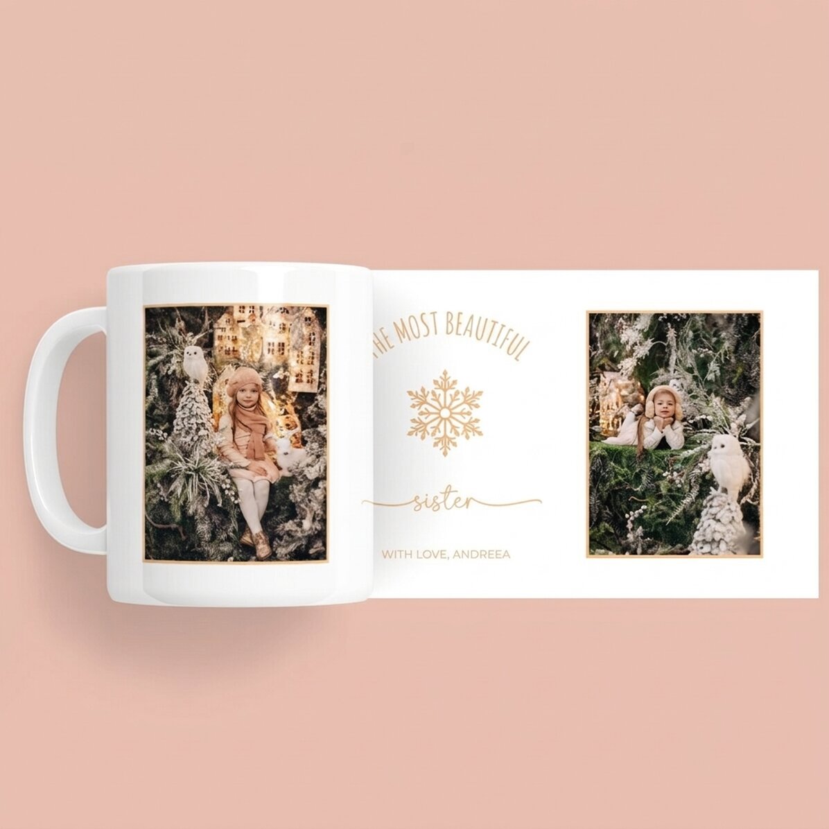 Tazza personalizzata con 2 foto e testo - Snowflake
