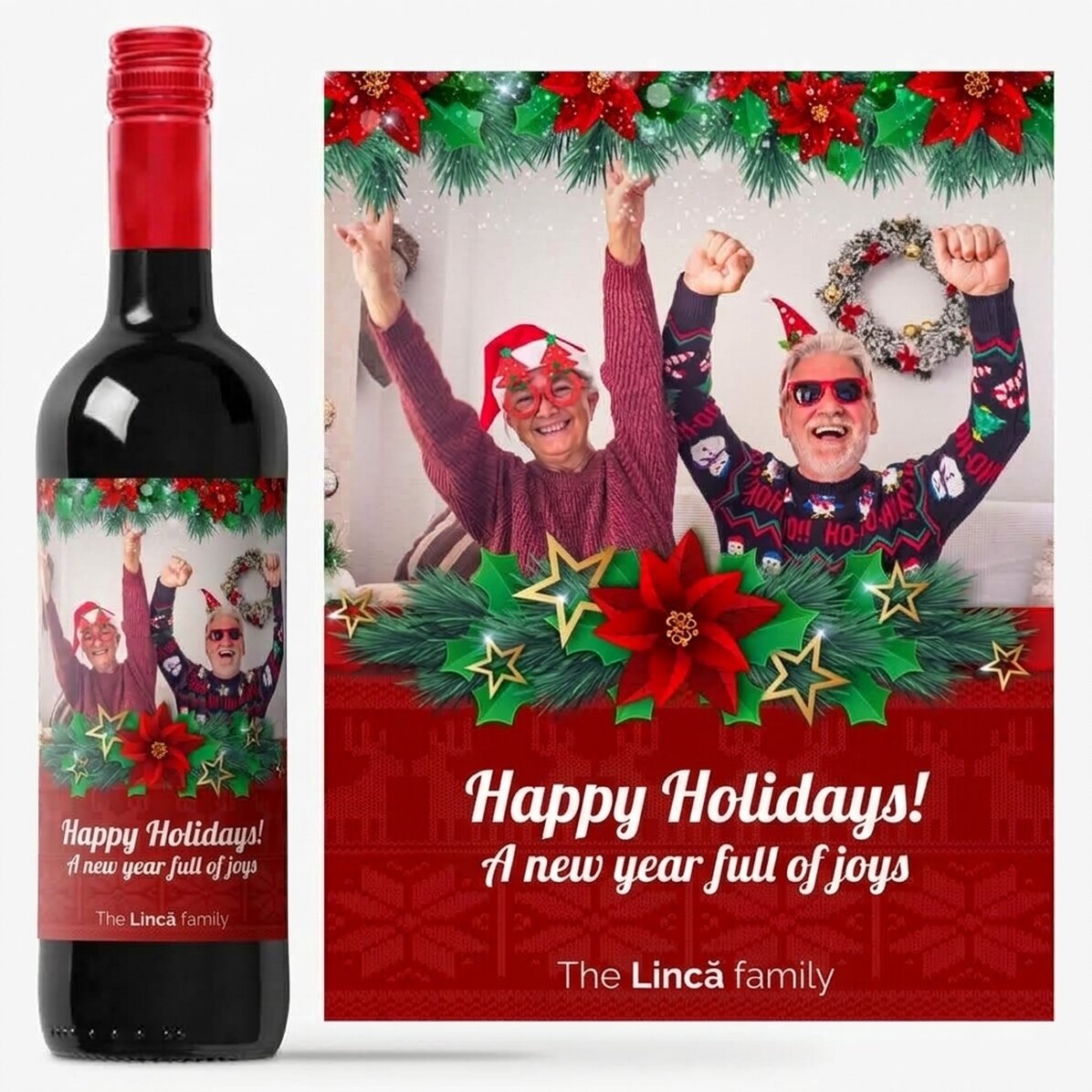 Vino personalizzato con una foto e un messaggio di auguri per i nonni