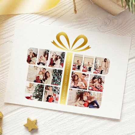 Biglietto di auguri magnetico personalizzato con 12 foto e testo - Gift Box
