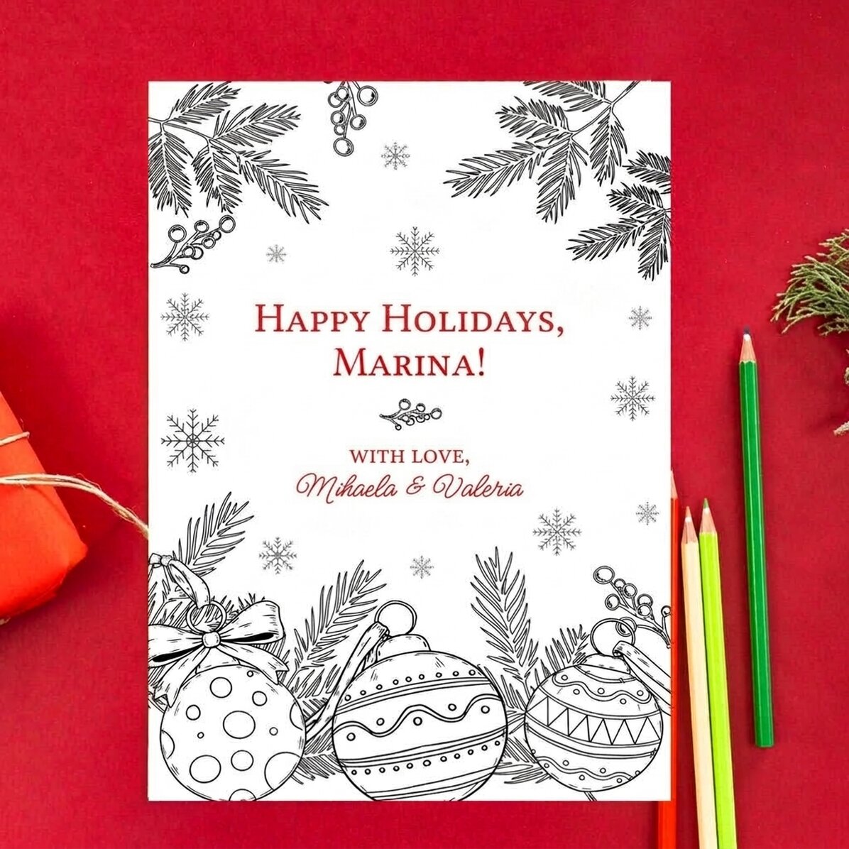 Biglietto di auguri personalizzato da colorare con messaggio - Natale