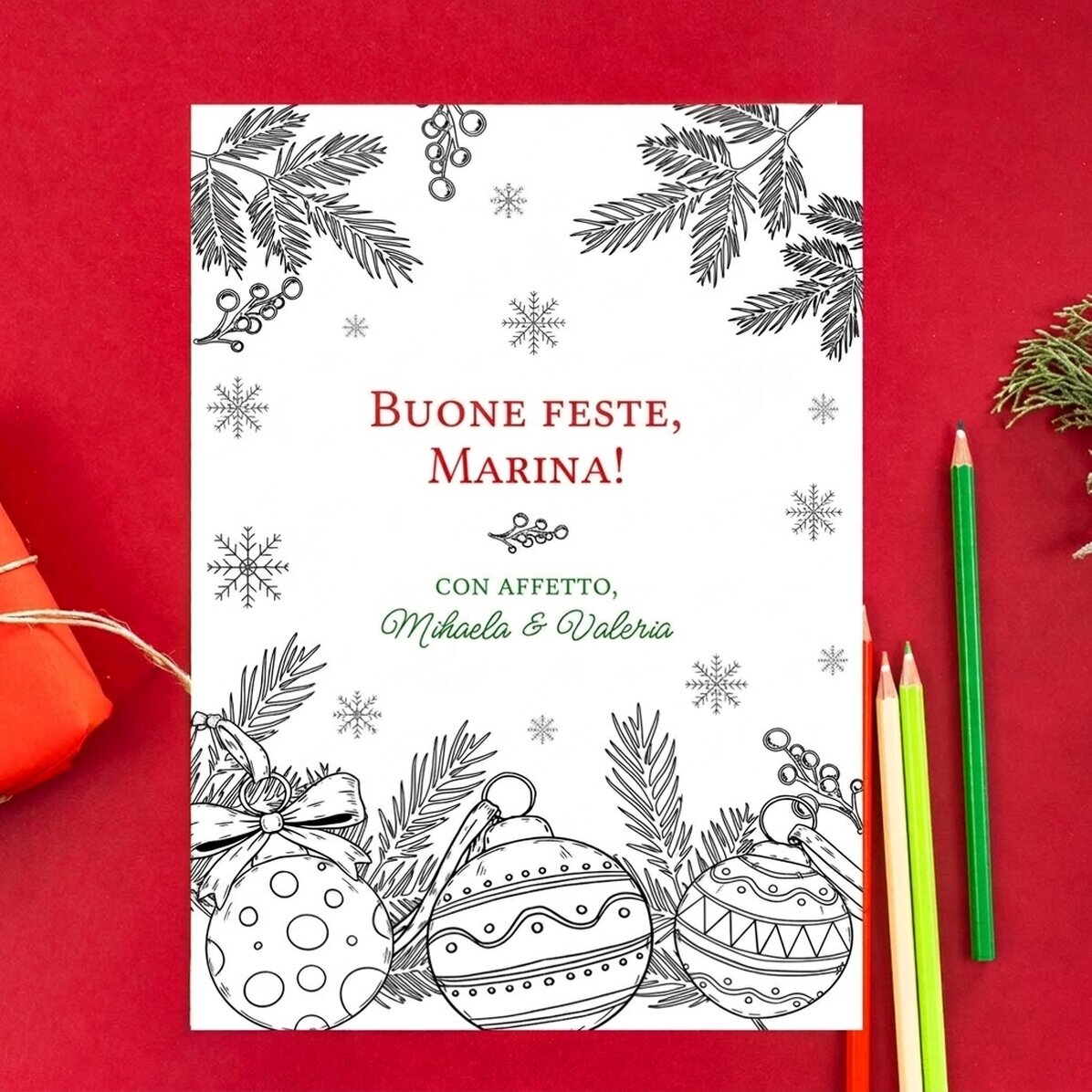 Biglietto di auguri personalizzato da colorare con messaggio - Natale