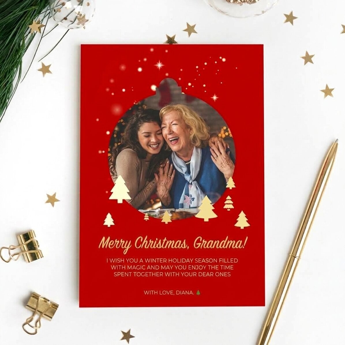 Biglietto di auguri magnetico personalizzato con una foto e un messaggio di Natale per i nonni