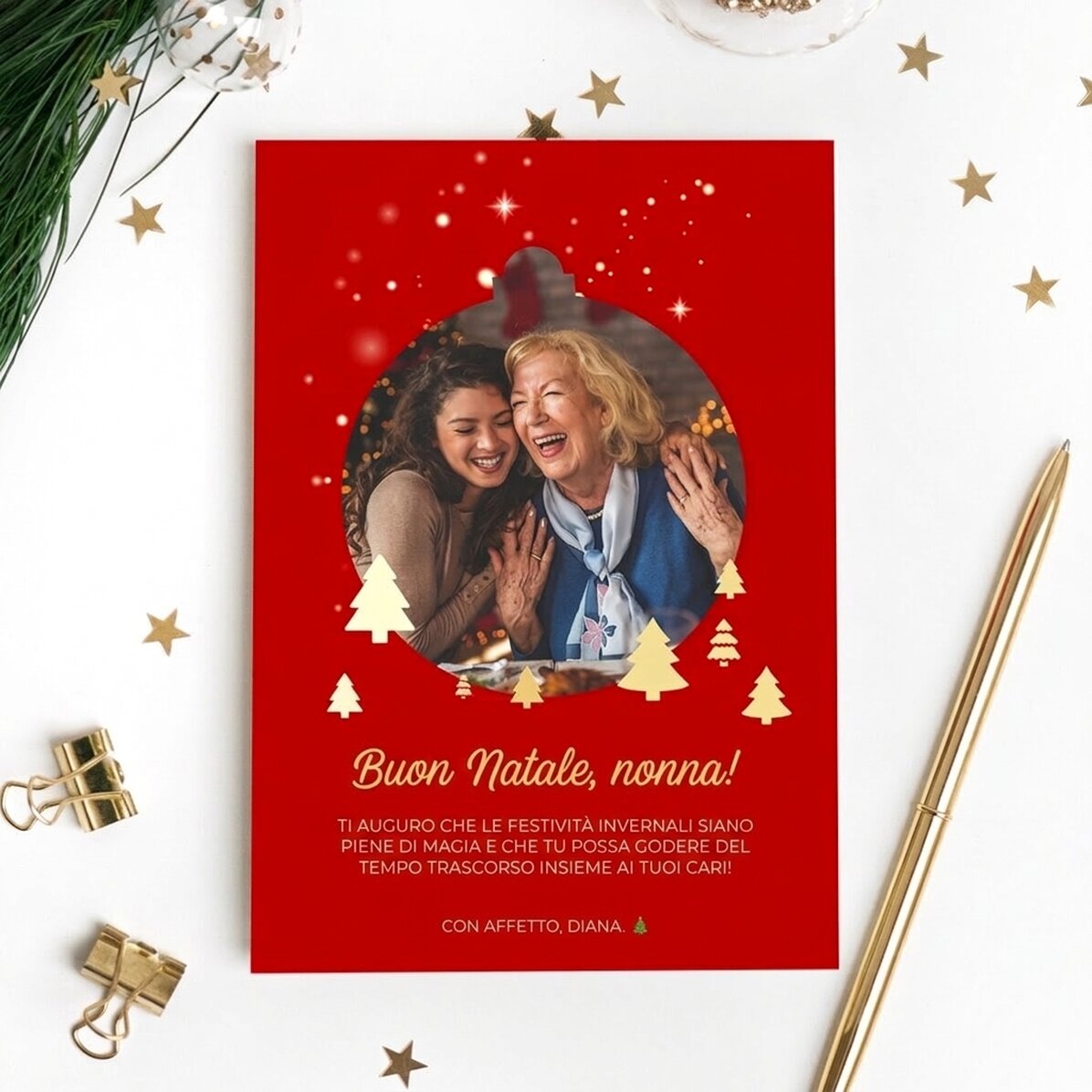 Biglietto di auguri magnetico personalizzato con una foto e un messaggio di Natale per i nonni