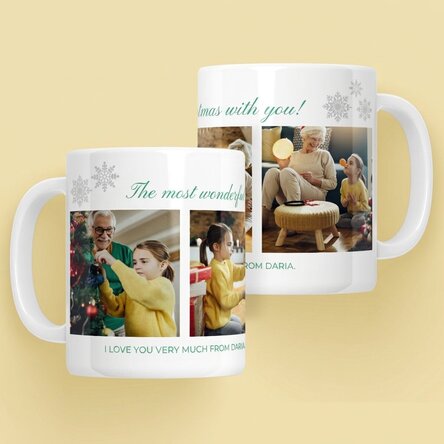 Tazza personalizzata con 4 foto e un messaggio di Natale per i nonni