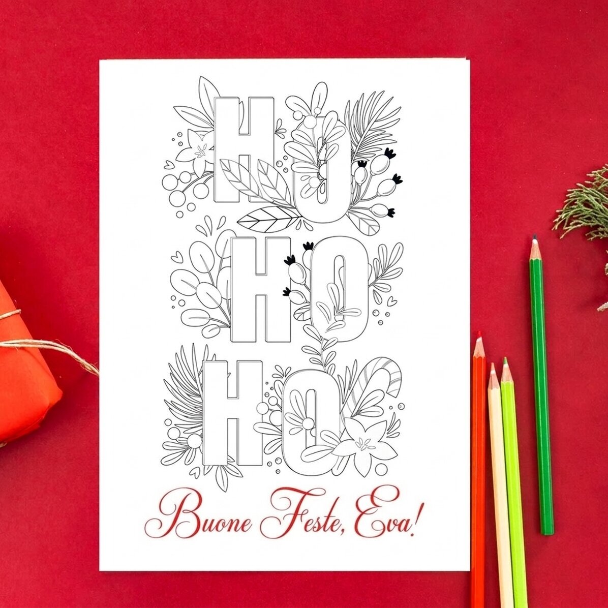 Biglietto di auguri personalizzato da colorare con messaggio - Ho ho ho