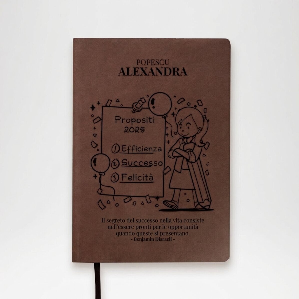 Agenda in pelle personalizzata con citazione motivazionale - I buoni propositi per l