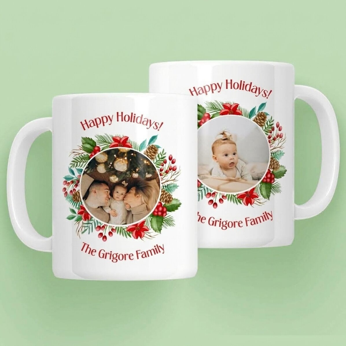 Tazza personalizzata con 2 foto e un messaggio - Buone feste!