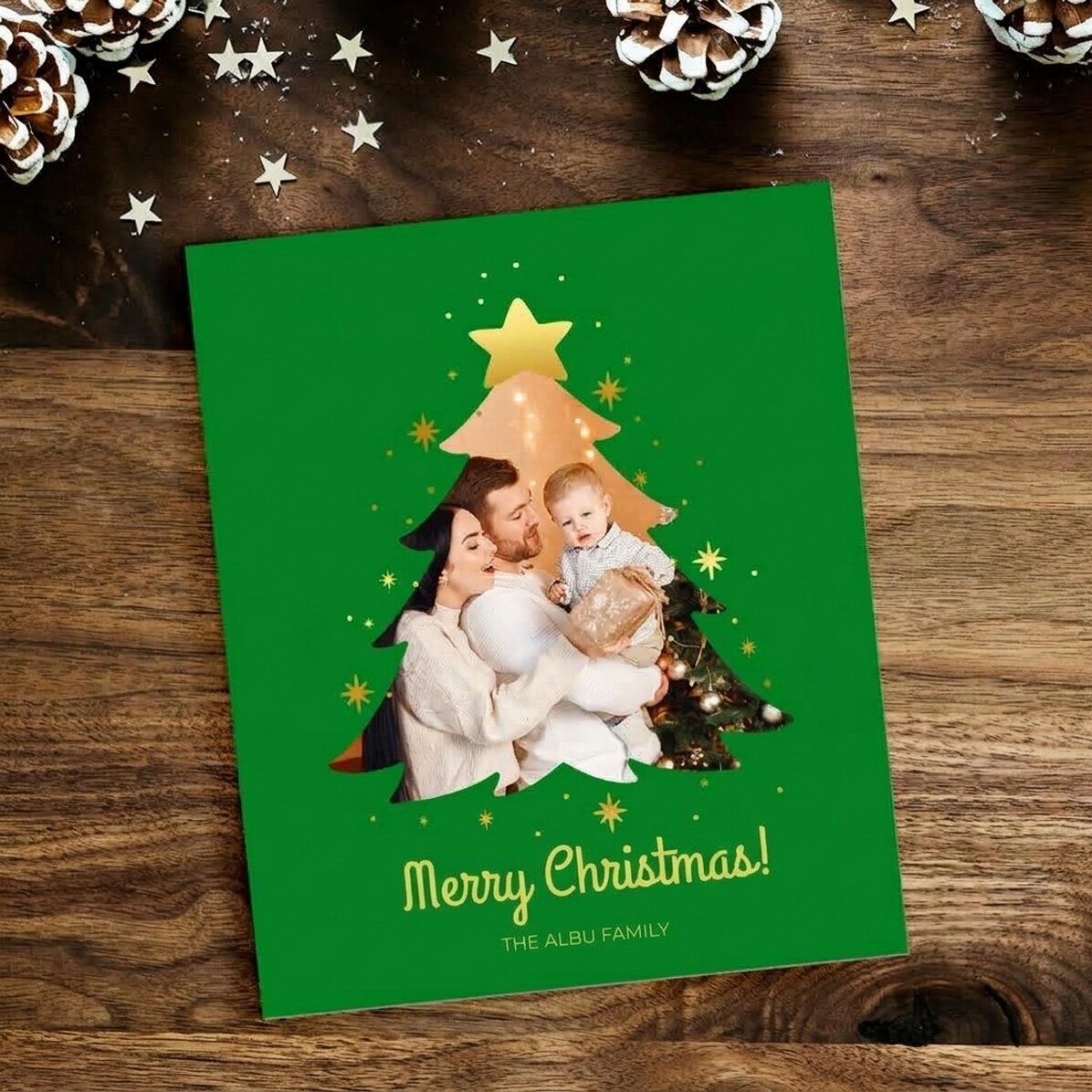 Magnete personalizzato 10x12 cm con foto di famiglia e messaggio - Albero di Natale