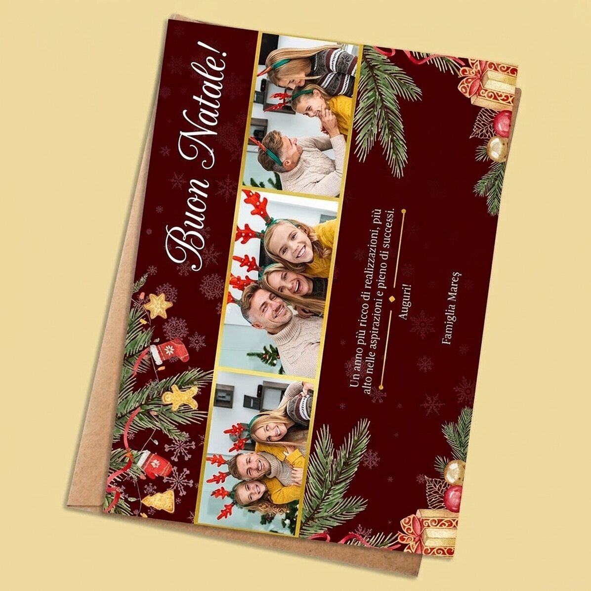 Biglietto di Natale personalizzato con 3 foto e testo - Regalo per la famiglia