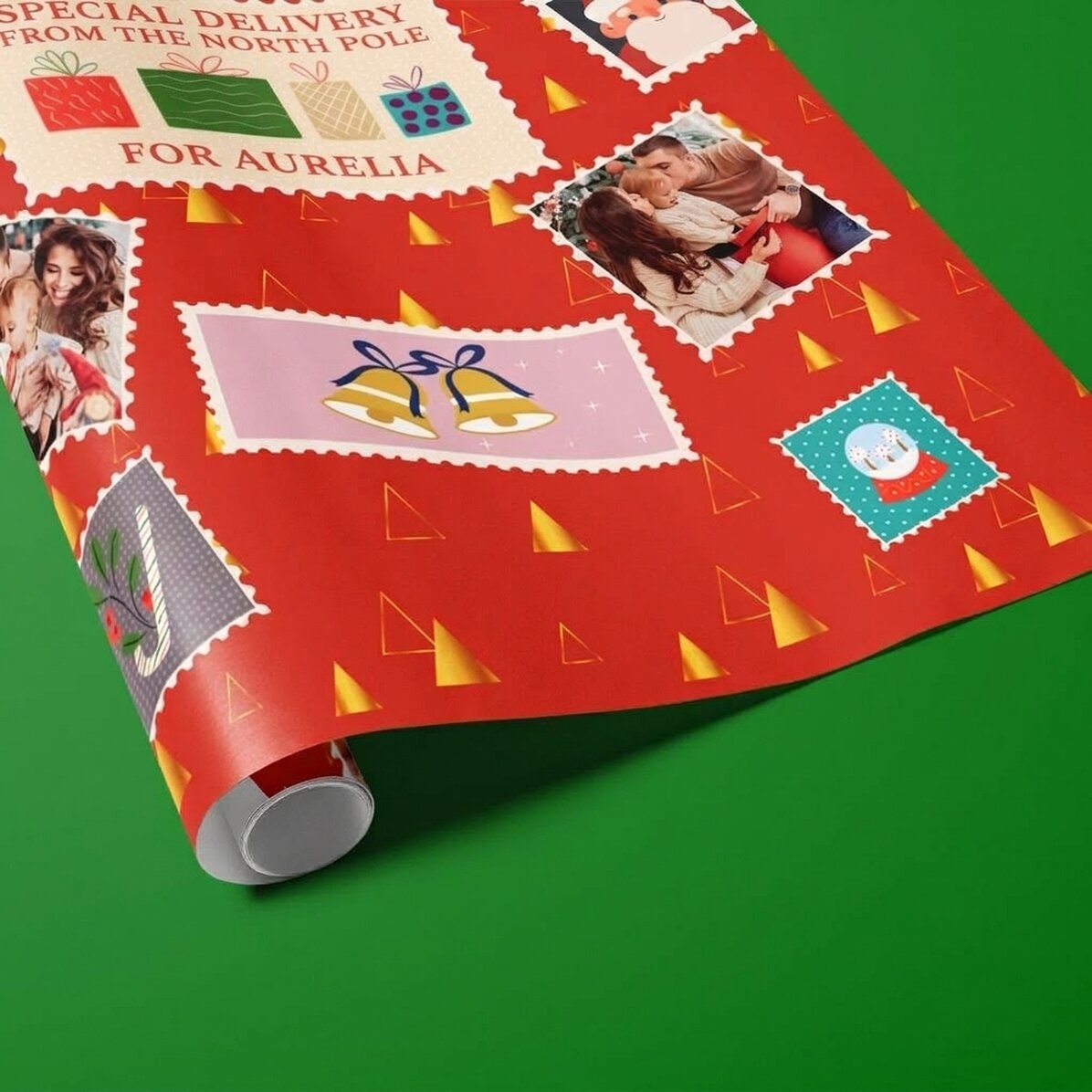 Carta da regalo personalizzata con 4 foto e testo - Francobolli di Natale