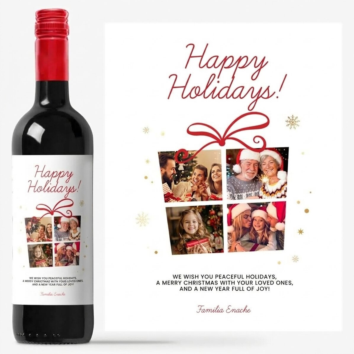 Vino personalizzato con 4 foto e un messaggio speciale - Buone feste