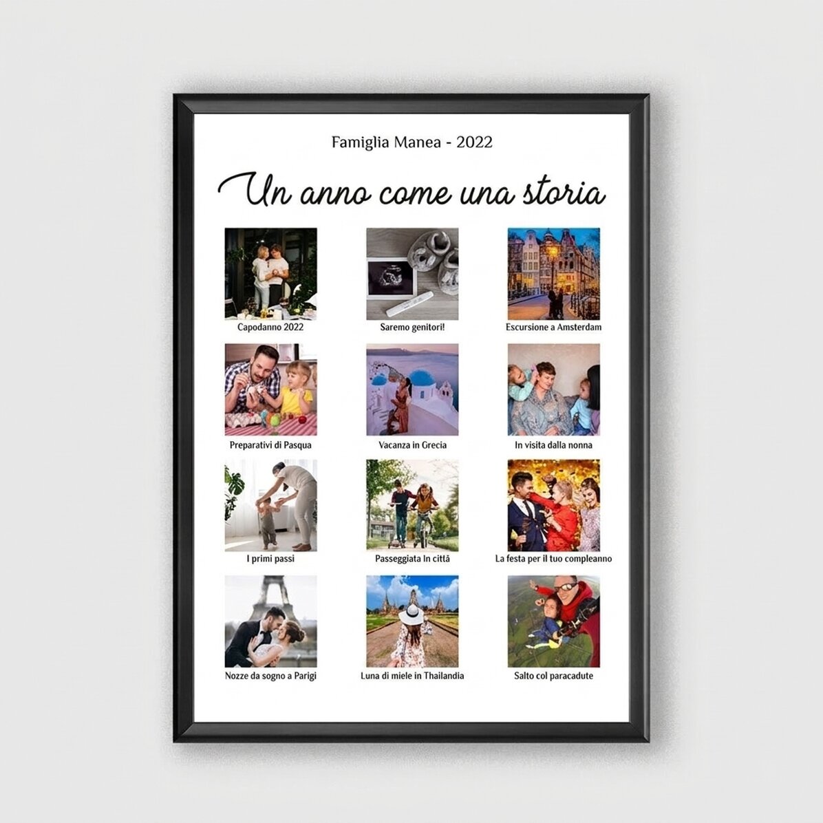 Quadro personalizzato con 12 foto e testo - Un anno come una storia