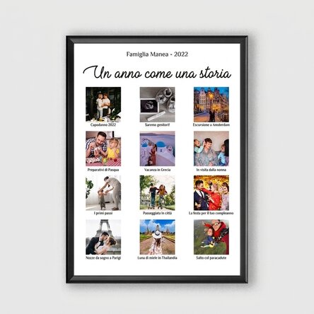 Quadro personalizzato con 12 foto e testo - Un anno come una storia
