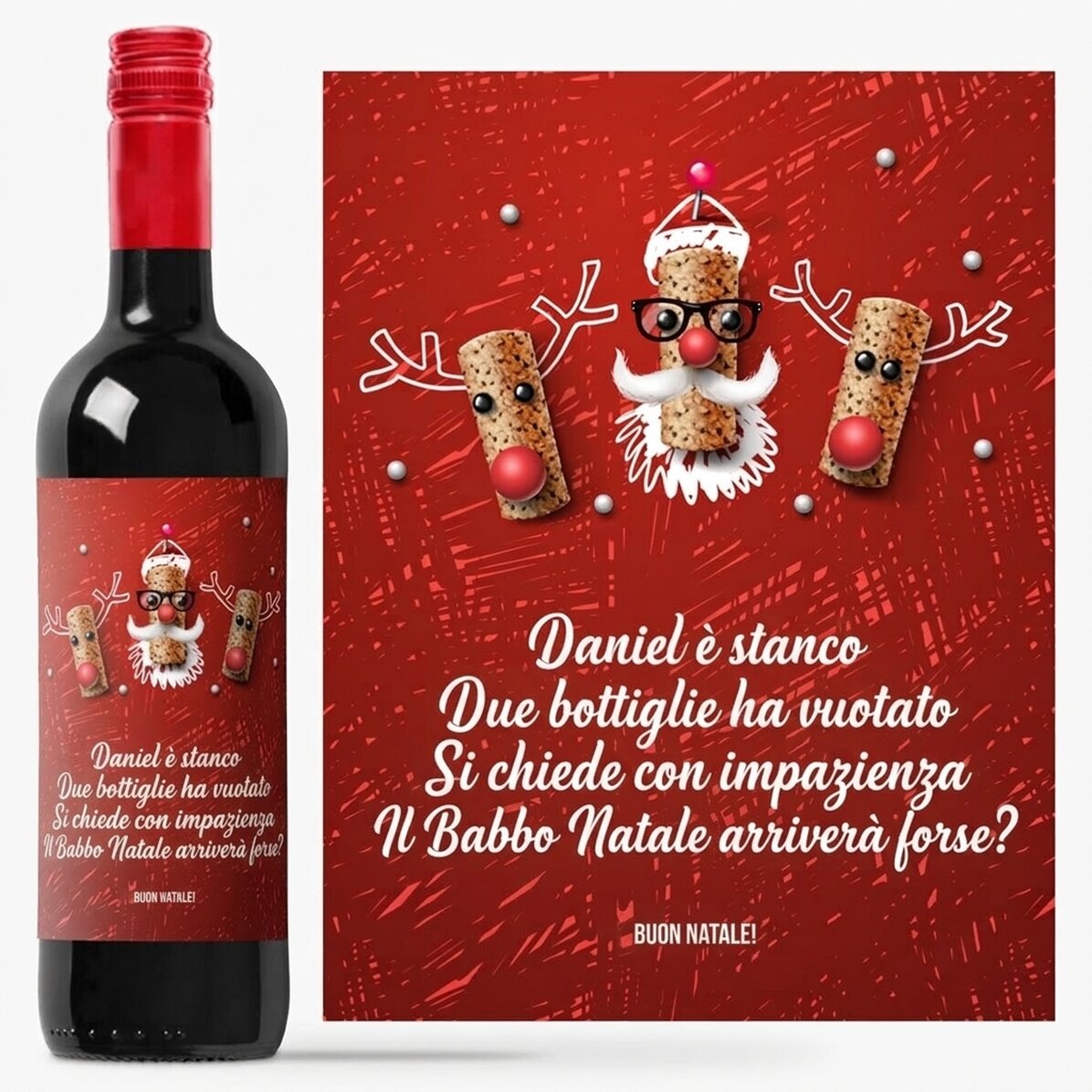 Vino personalizzato con un divertente messaggio natalizio