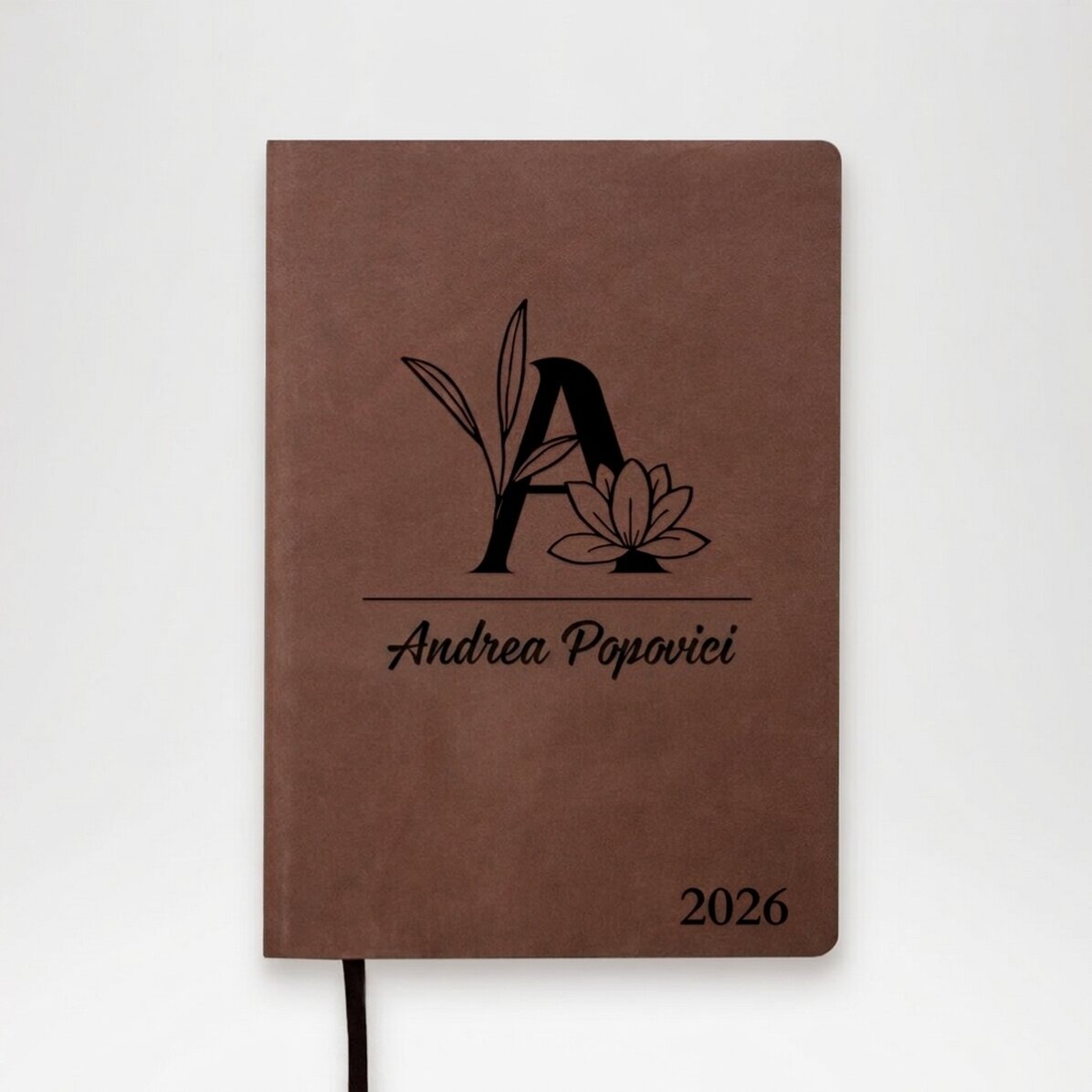 Agenda in pelle personalizzata con scritta - Motivo floreale