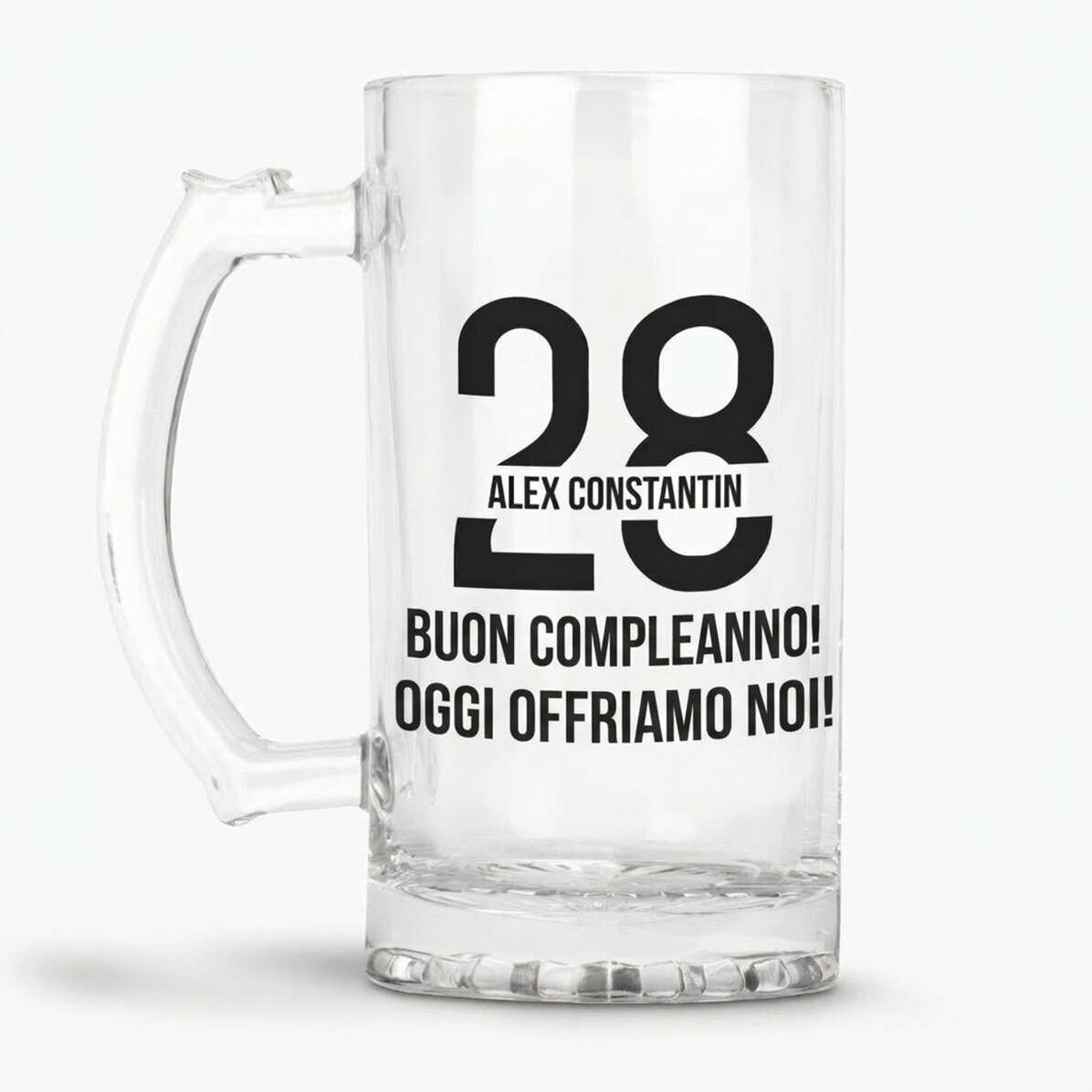 Boccale da birra personalizzato con una dedica per un compleanno