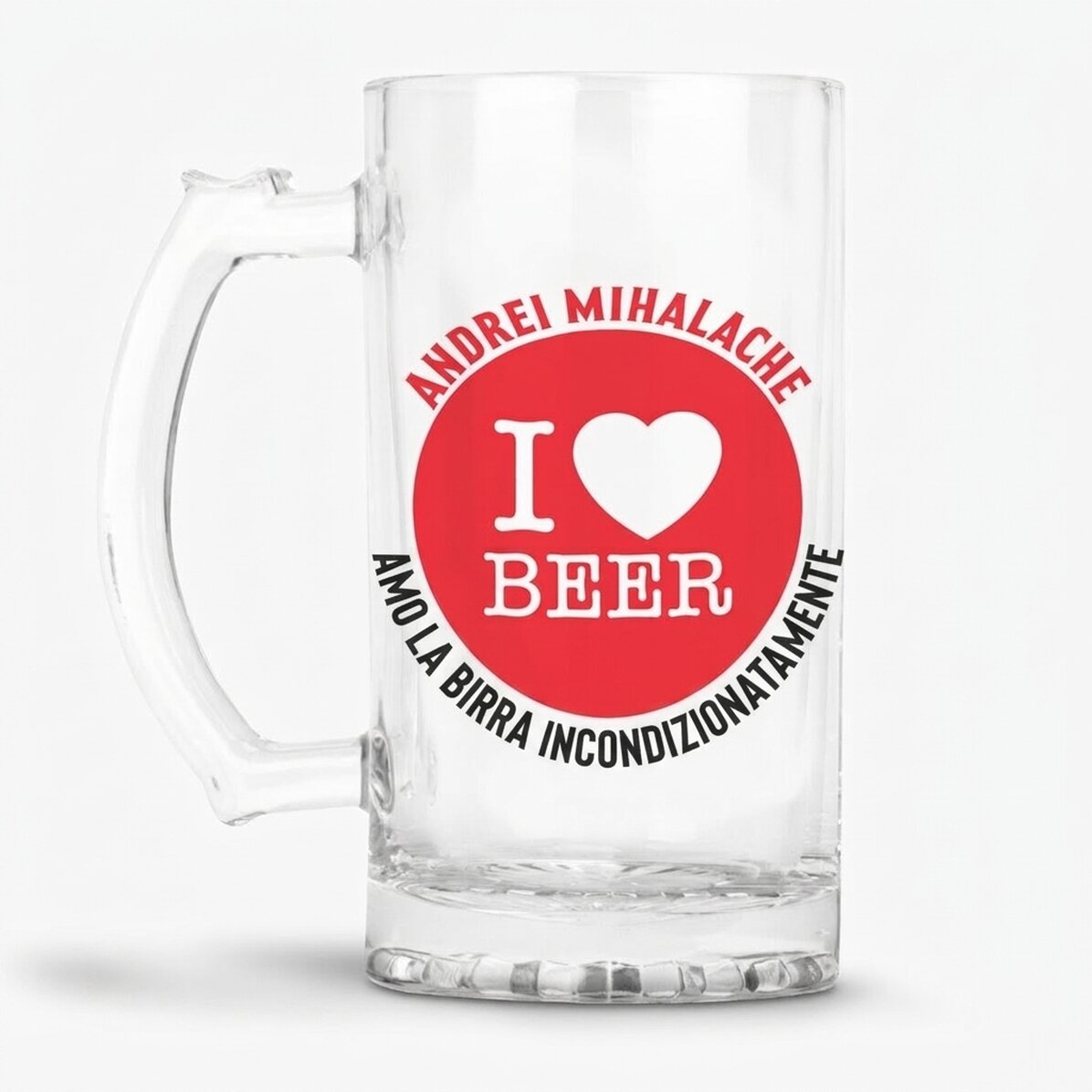 Boccale da birra personalizzato con la scritta "I love beer"