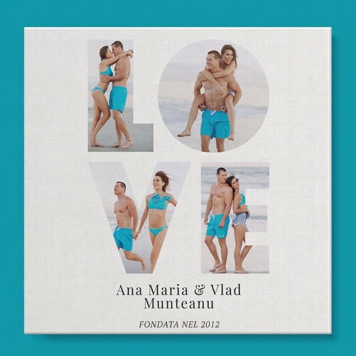 Quadro su tela personalizzato con 4 foto e testo - LOVE