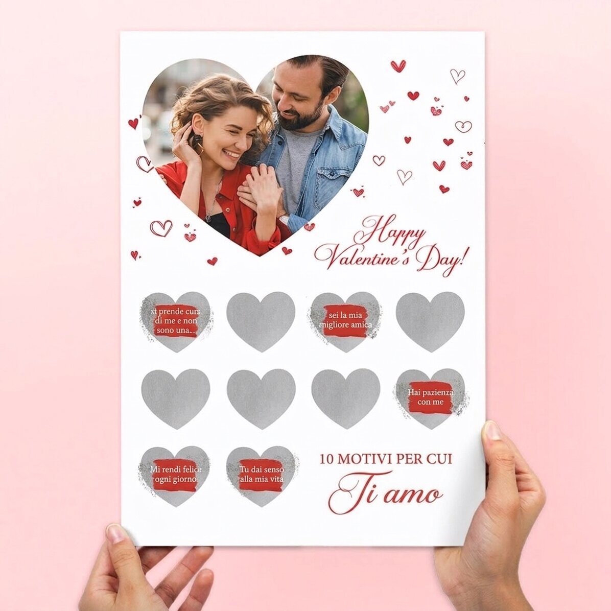 Poster personalizzato da grattare con foto e testo - 10 motivi per cui ti amo