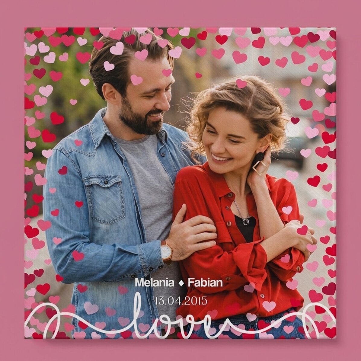 Quadro su tela personalizzato con una foto e una frase - Amore