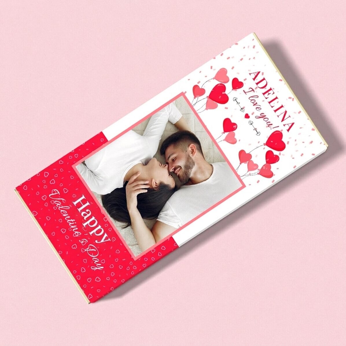 Cioccolato personalizzato con foto e testo - Palloncini e cuoricini