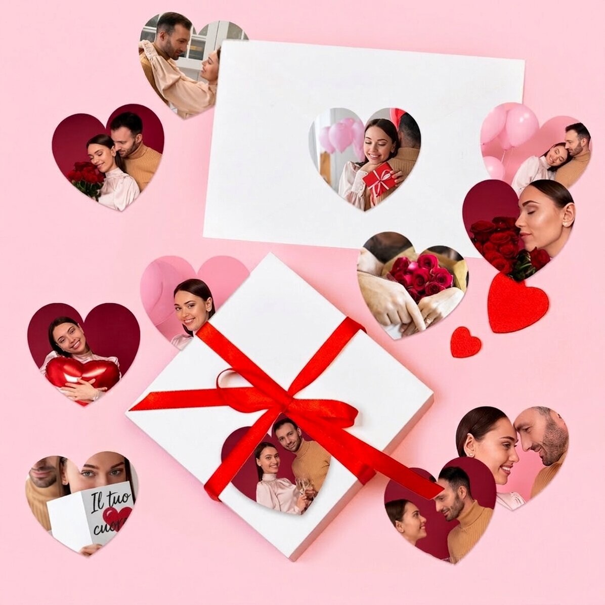 Set di 12 adesivi (etichette autoadesive) a forma di cuore personalizzati con foto