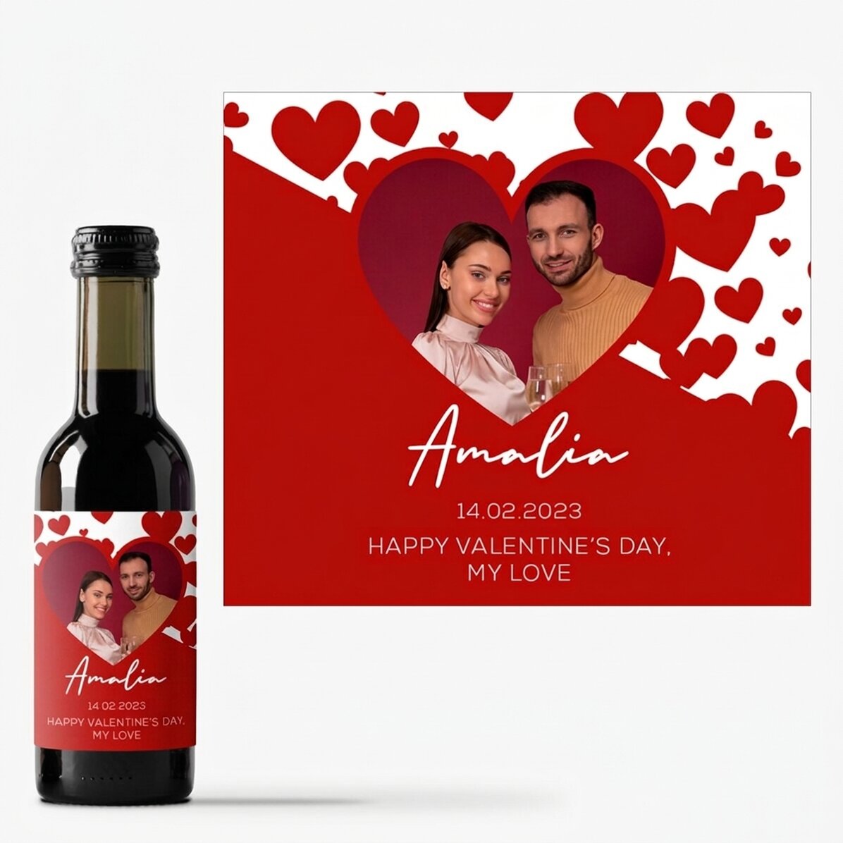 Mini bottiglia di vino personalizzata con una foto e una frase - Ti amo