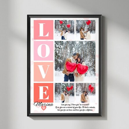 Quadro personalizzato con 5 foto e un messaggio per gli innamorati