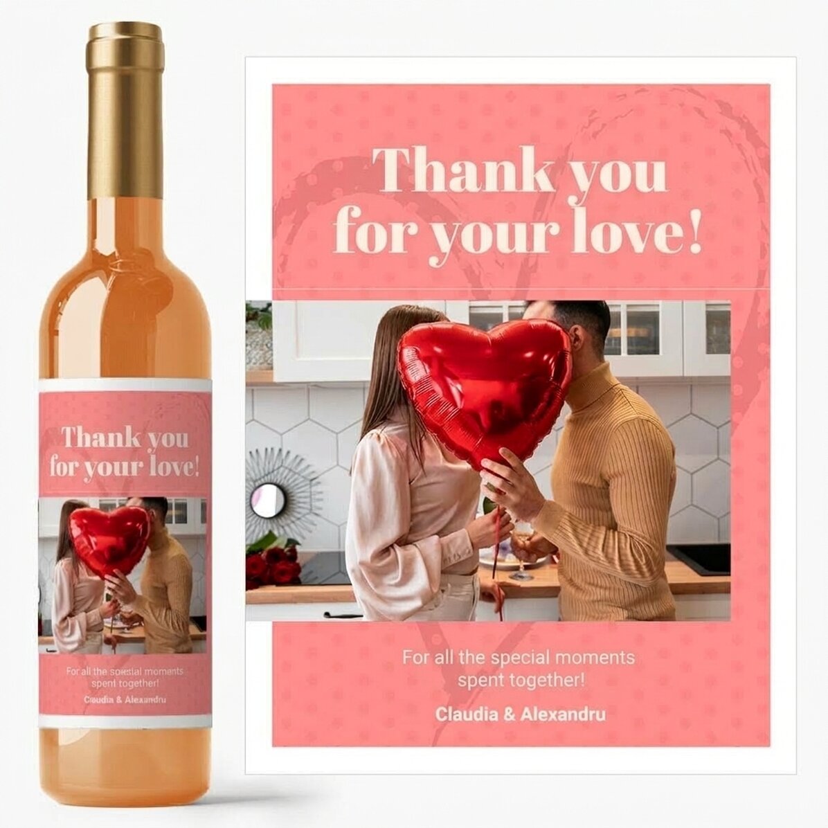 Vino personalizzato con una foto e una dedica - Grazie per il tuo amore!