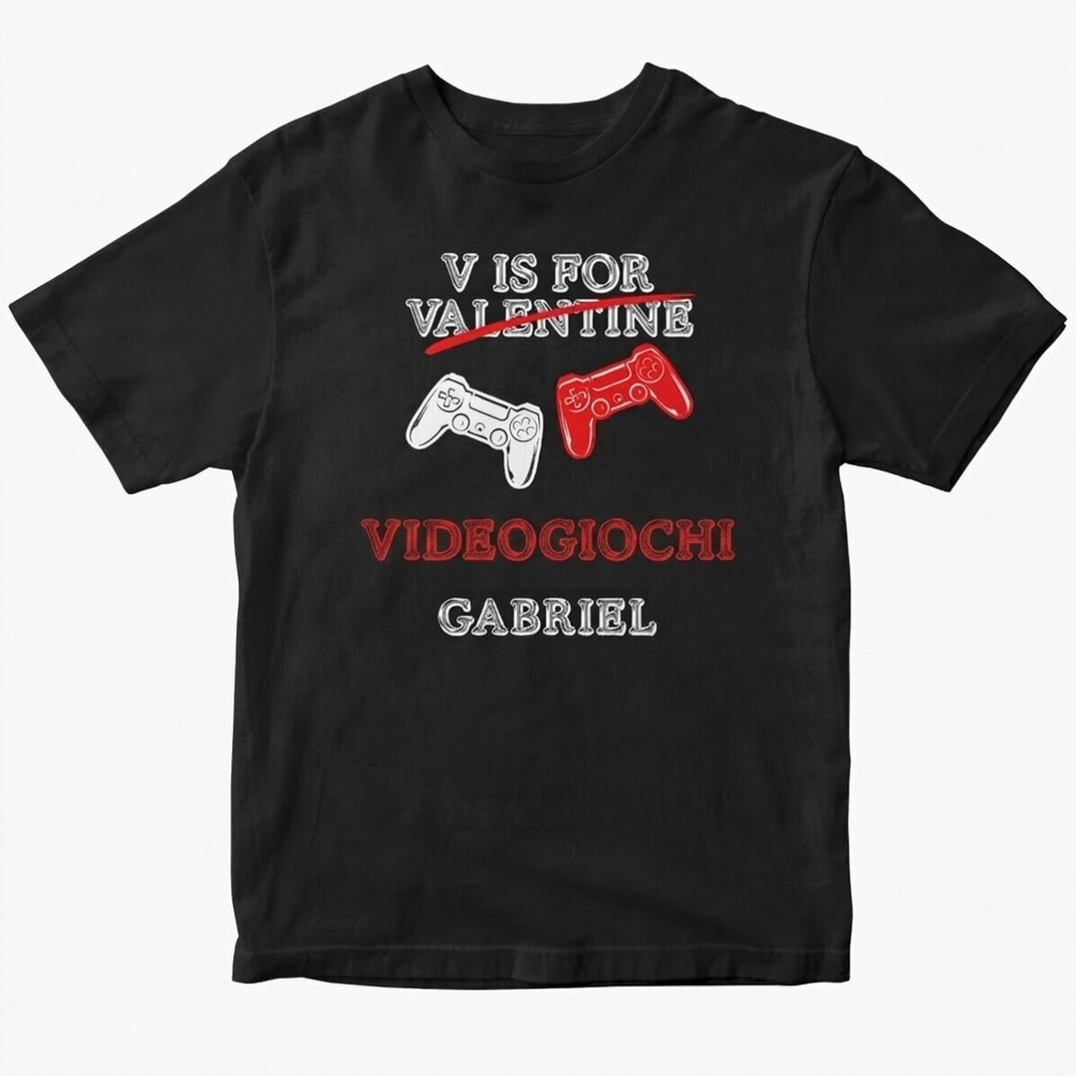 Maglietta in cotone personalizzata con scritta - V is for Video Games