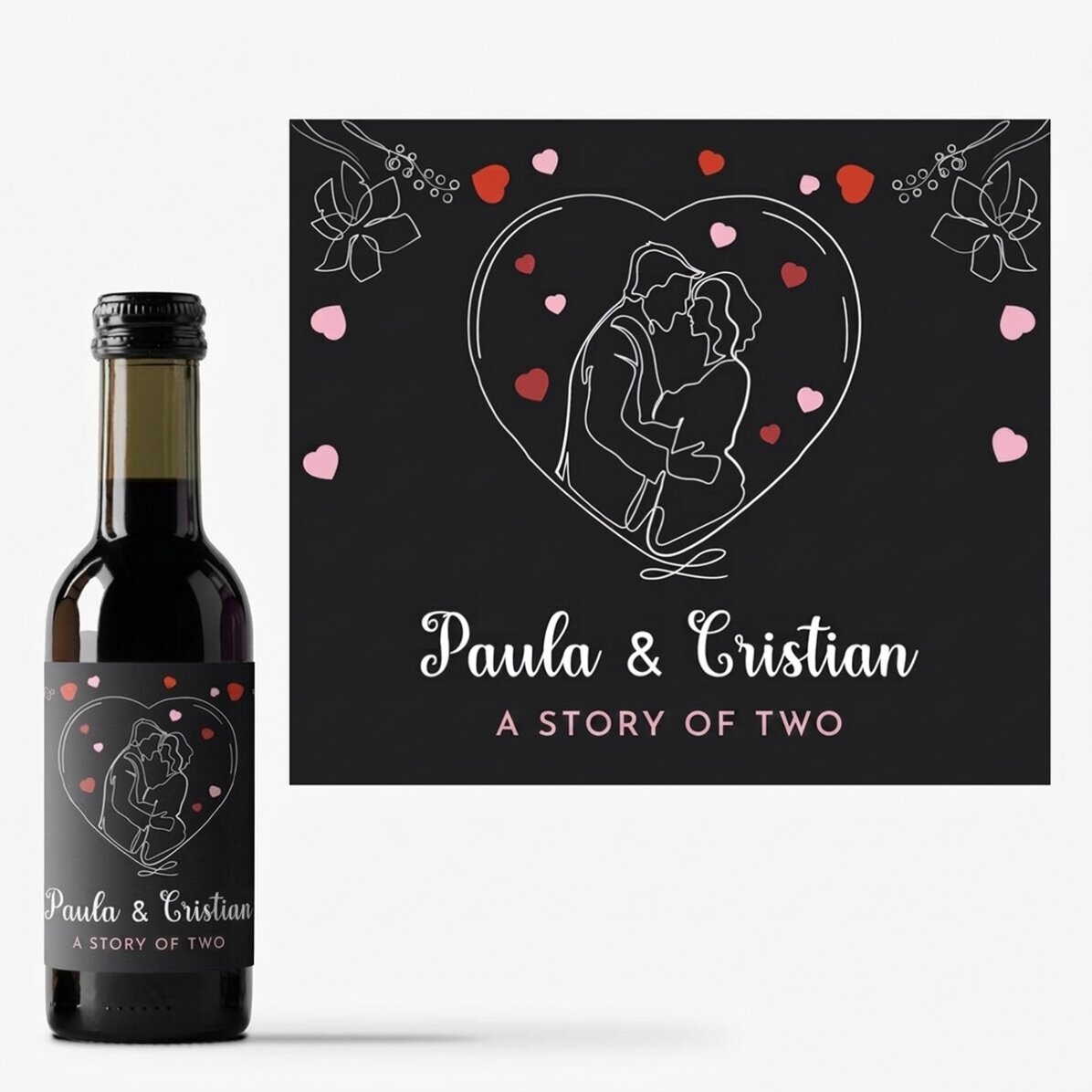 Mini bottiglia di vino personalizzata con i vostri nomi - Una storia a due