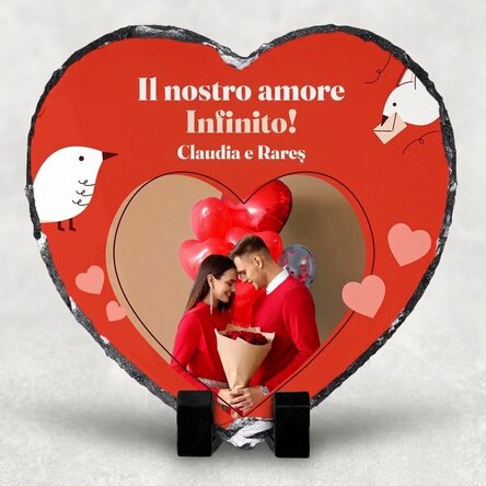 Ardesia a forma di cuore personalizzata con una foto e una frase - Il nostro amore infinito