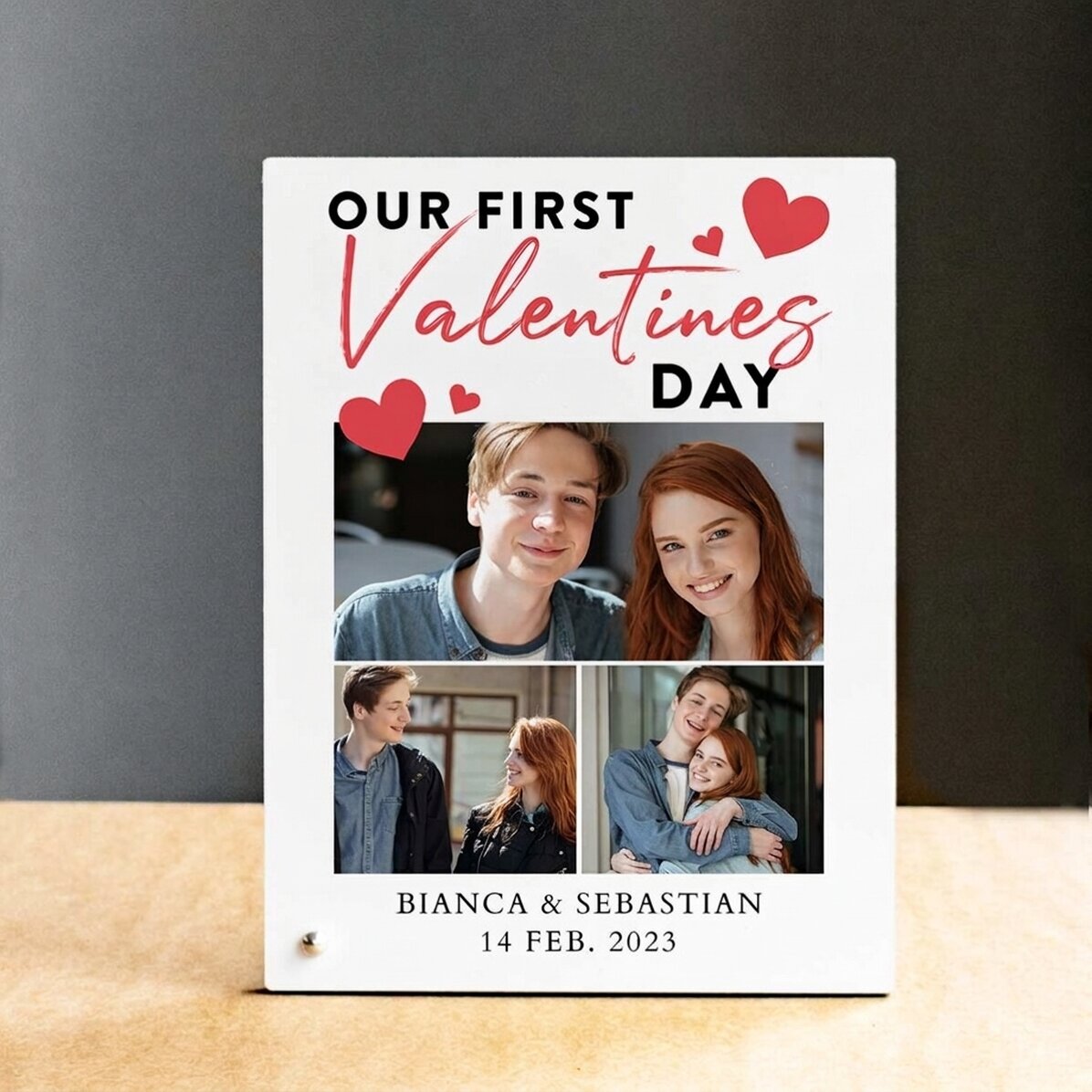 Cornice da scrivania personalizzata con 3 foto e un messaggio - Ti amo