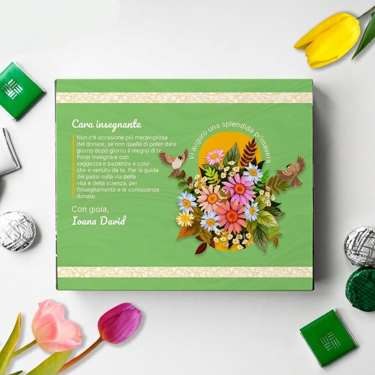 Scatola di cioccolatini personalizzata con un messaggio per la professoressa di classe - Meraviglios