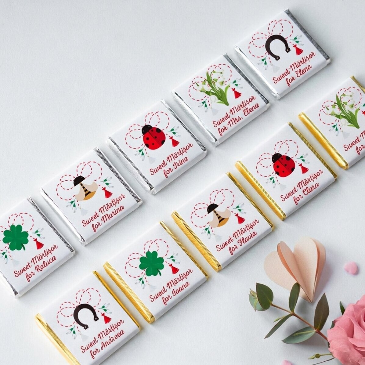 Set di 10 mini cioccolatini personalizzati con nome