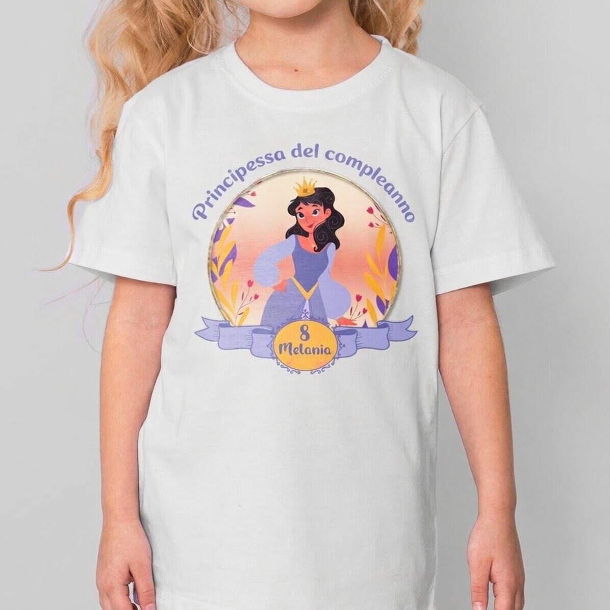 Maglietta in cotone per bambini personalizzata con scritta - Birthday princess
