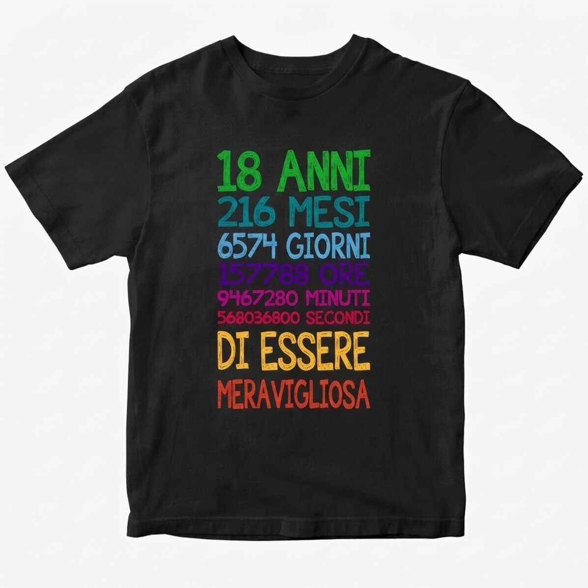 Maglietta in cotone personalizzata con scritta - 18 anni